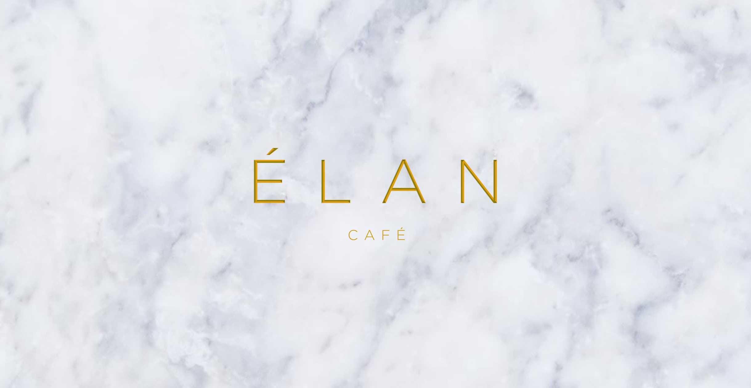 Elan Café logo on a marble background