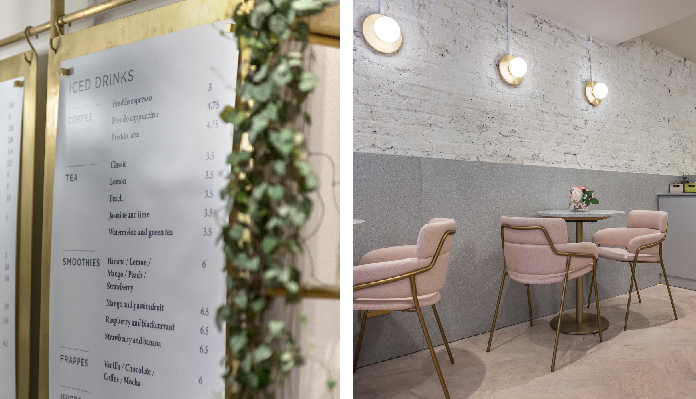 Branding - Hanging menu design and interior of Elan Café