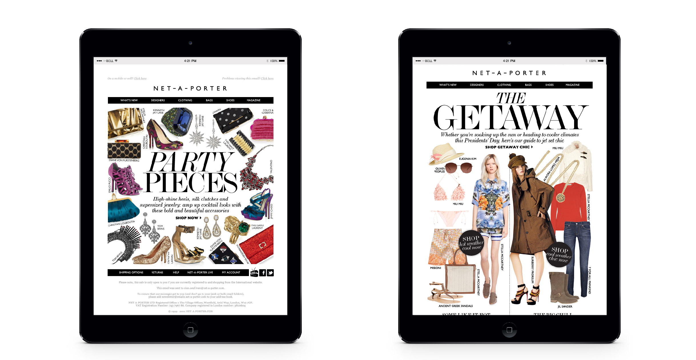 Email designs for luxury fashion e-commerce retailer Net-A-Porter