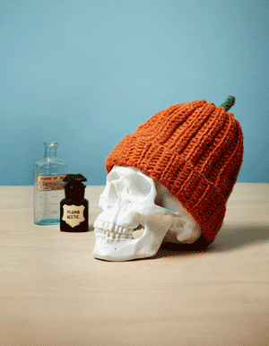 Art direction for Asos Halloween still life shoot. Spinning skull with pumpkin beanie