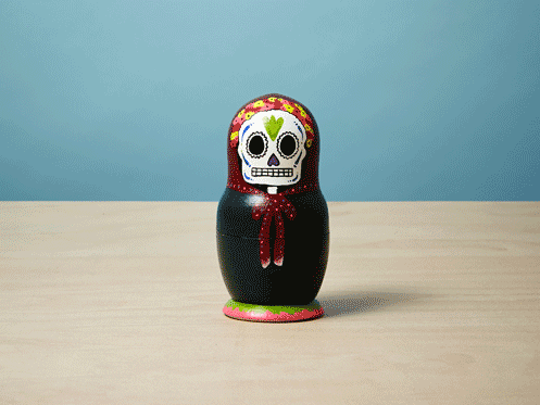 Asos halloween campaign still life shoot. Mexican day of the dead babushka dolls